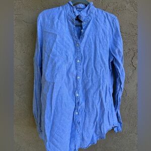 J.Crew Baird McNutt Irish Linen Button Up shirt 14T Slim Fit French Blue